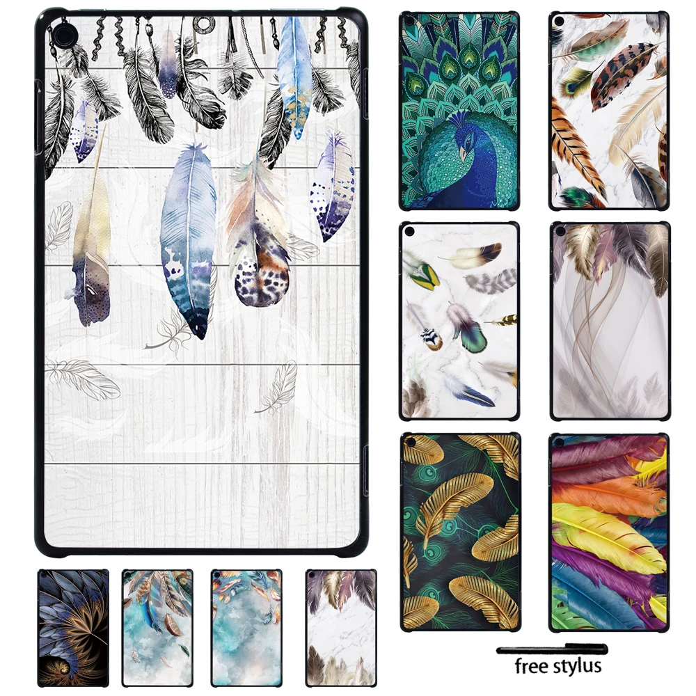 Tablet Case for Fire HD 10 Plus/5th/7th/9th/11th/HD 8 Plus/6th/7th/8th/10th/Fire 7 5th/7th/9th/12th Feather Print Hard Shell