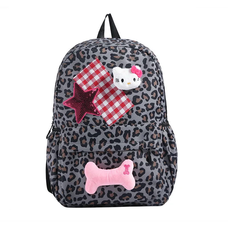 Tas Ransel Motif Leopard Kartun Baru, Tas Selempang untuk Perjalanan, untuk Siswi SMP dan SMA, Tali Ganda, Tas Buku