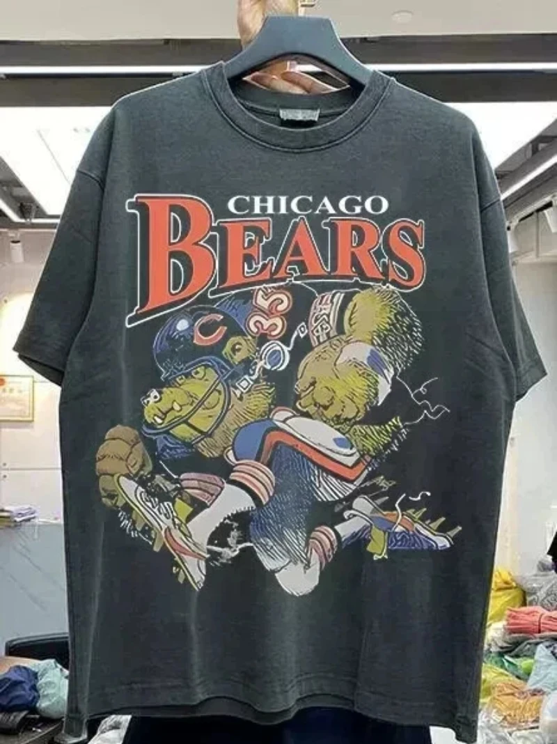 Camisa de manga curta estilo vintage Chicago Bears NFL na cor preta Novas chegadas primavera/verão