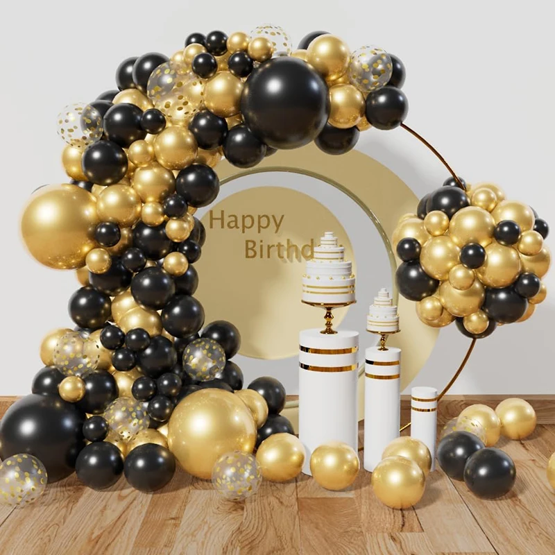 137Pcs Black and Gold Balloons Garland Arch Kit for Graduation Party Baby Shower Wedding Anniversary Birthday Party Decorations