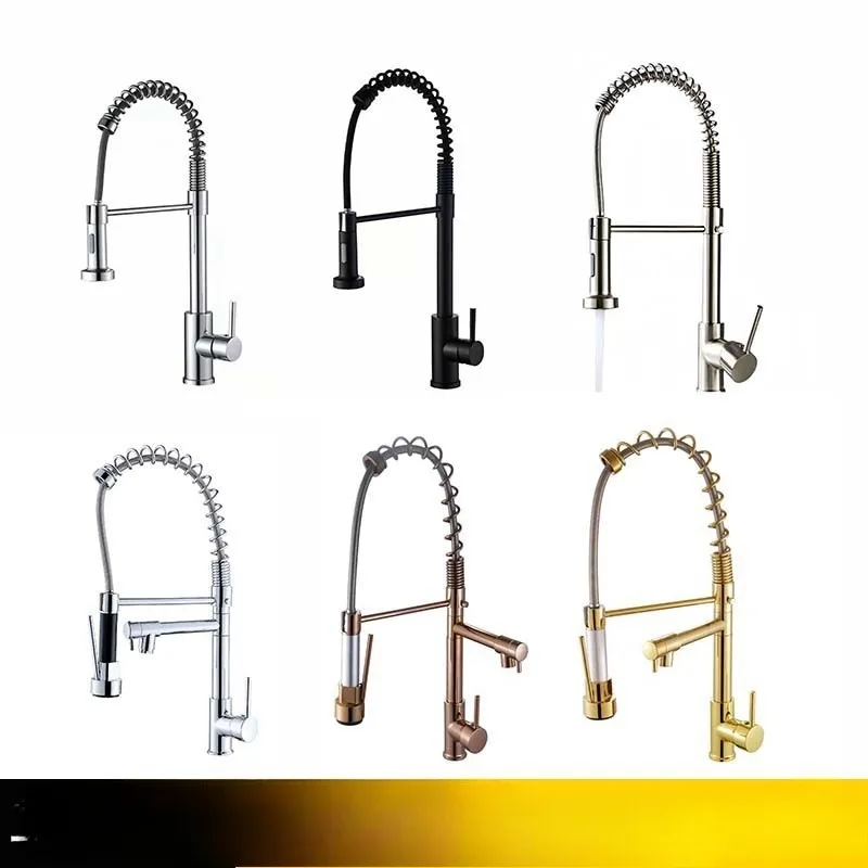 Kitchen hot and cold spring faucet sink dishwashing basin rotatable double outlet universal splash-proof faucet
