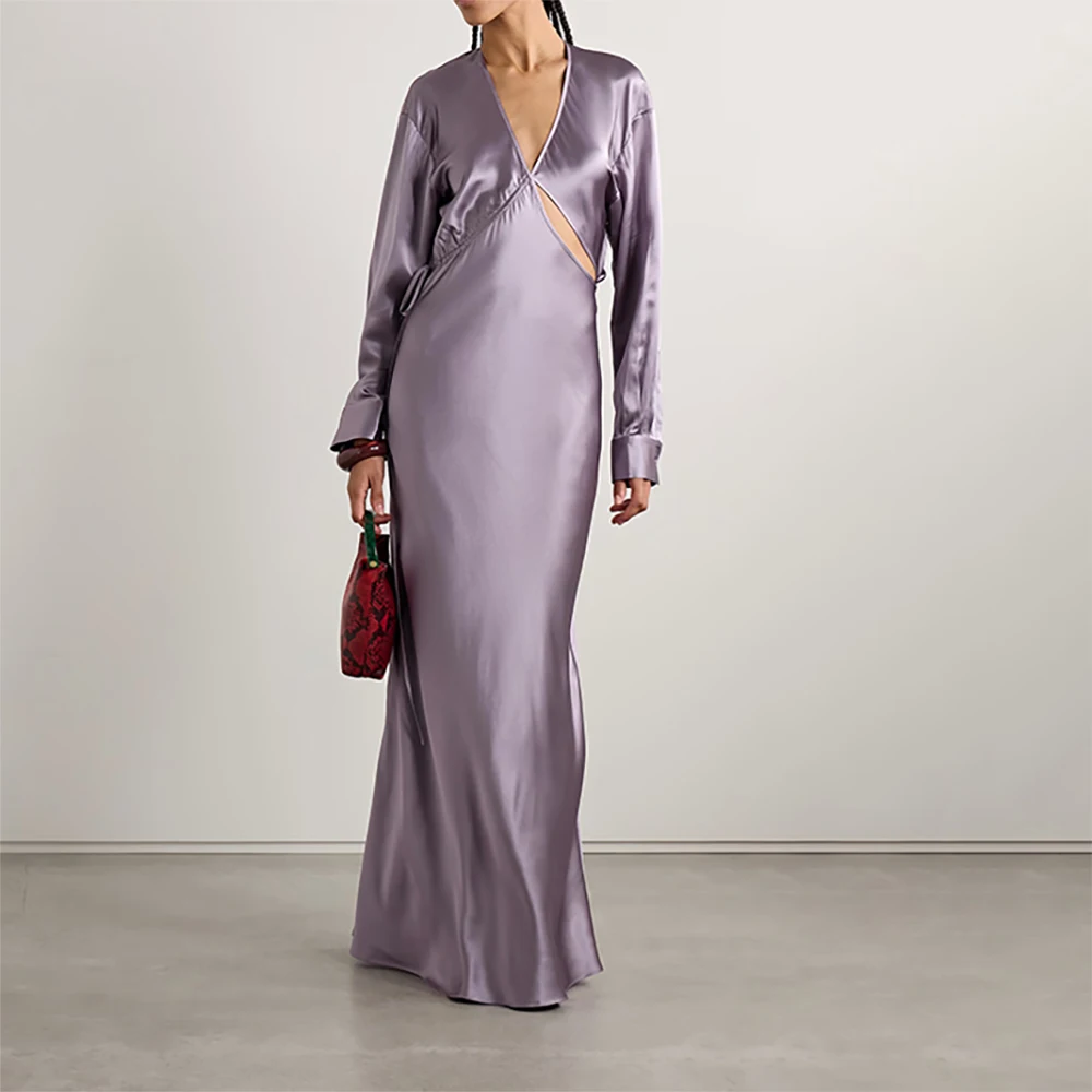 

Elegant Evening Dresses for Women Prom Party Long Sleeve V-Neck Floor-Length Formal Gowns Ball Gown Wedding Guest Maxi Dress