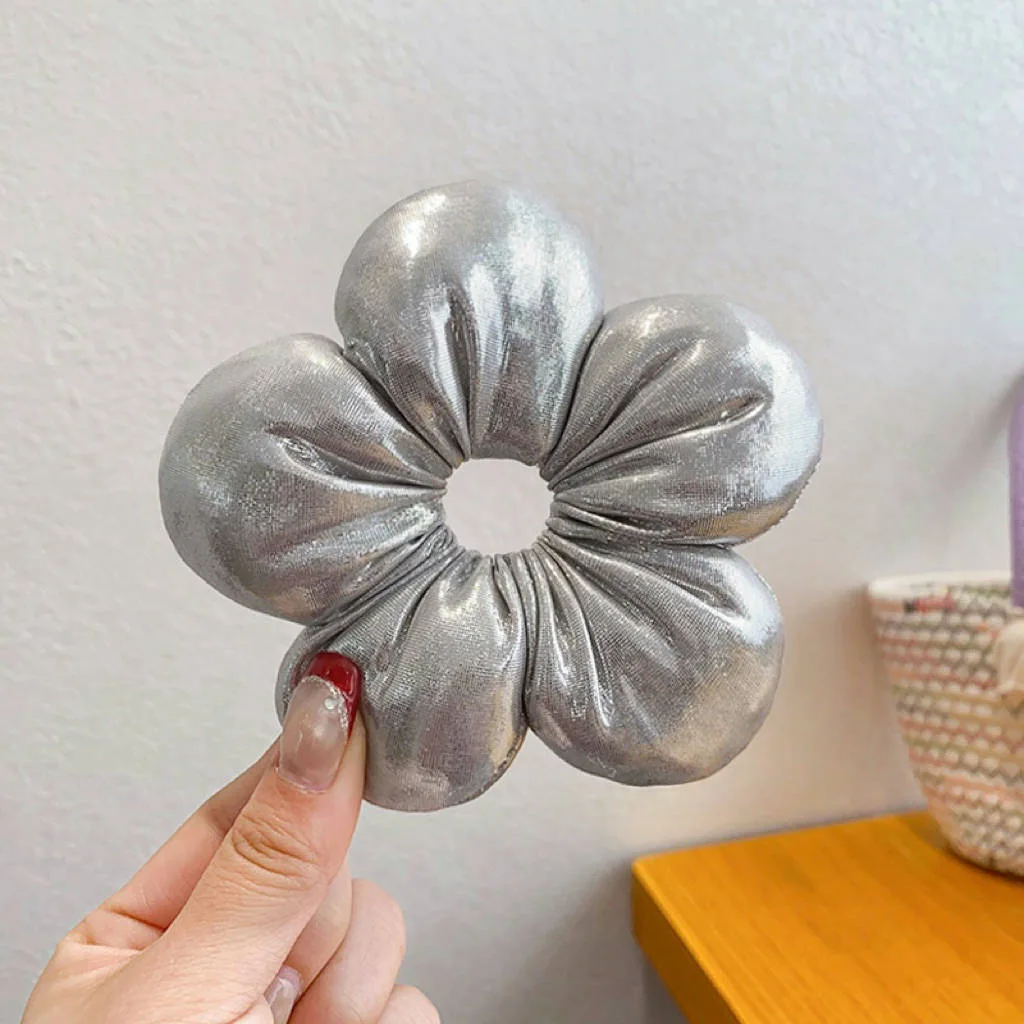 صانع كعكة الكرة Scrunchies التجعيد القطيفة الزهور No-Snag مطاطا للفتيات العلاقات الشعر طفل آمن Accs 3-8Yrs 1 قطعة #6