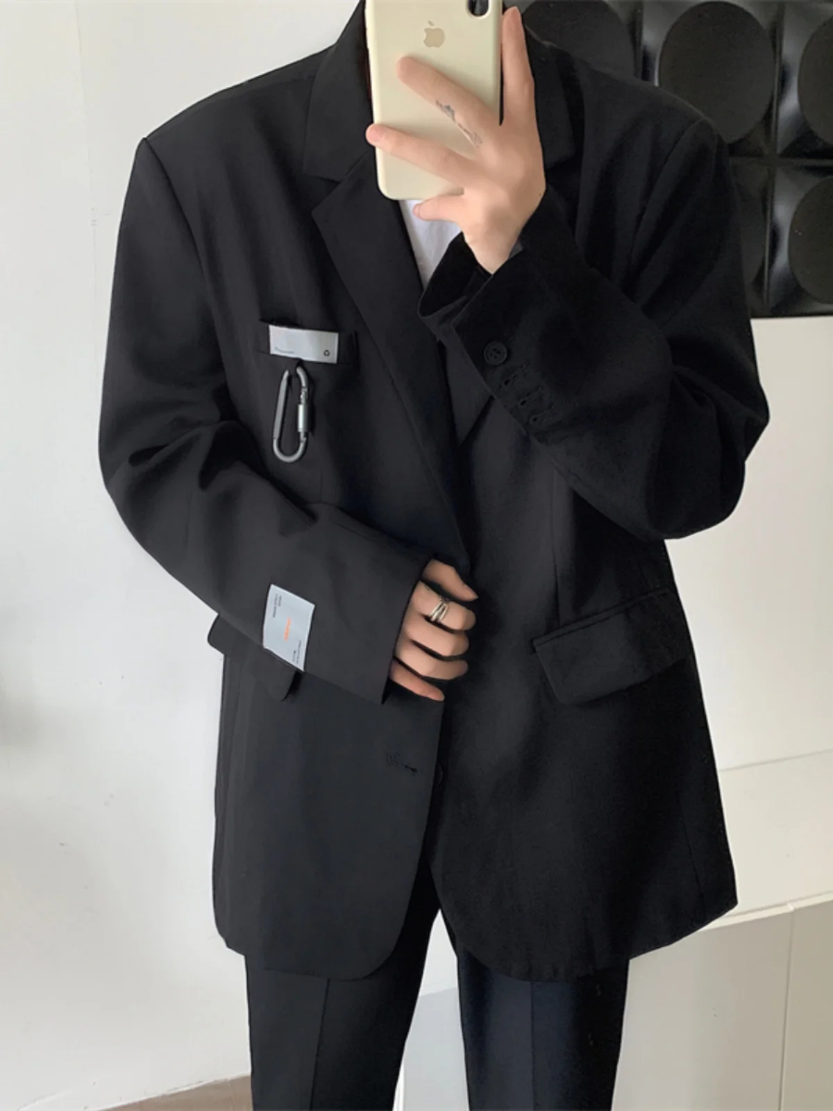 

Bla Metal Bule Men's Summer High-End American Sle Casual Suit Jaet Neapolitan Faion Top Quali Polyester Fiber