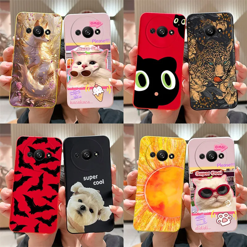 For Redmi A3 Phone Case Soft Silicone Shockproof Super cute Cartoon Cat Fox Cover For Xiaomi Redmi A3 RedmiA3 A 3 Bumper Shell
