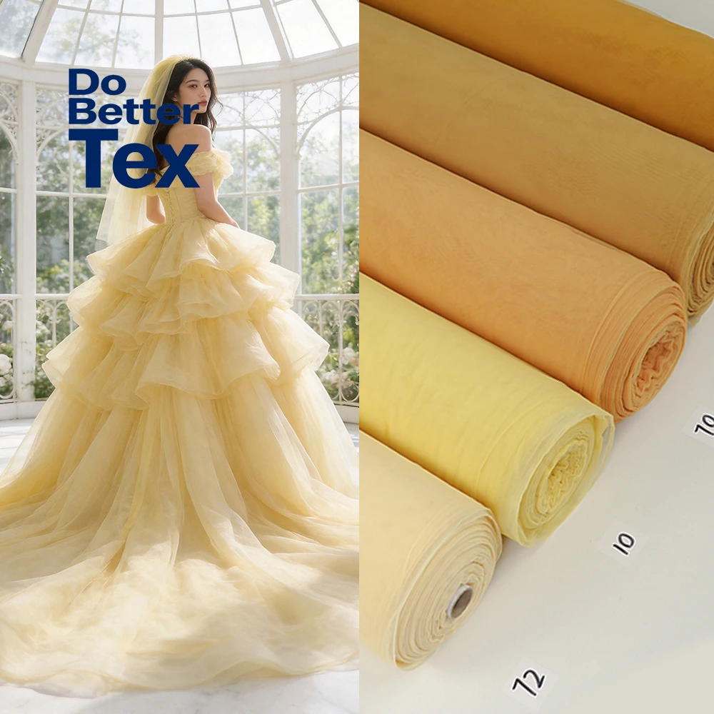 Factory Wholesale Yellow Sheer Nylon Tulle Fabric Softy Embroidery Mesh Wedding Tulle Fabric for Bridal Gowns Girls Tutu Skirt