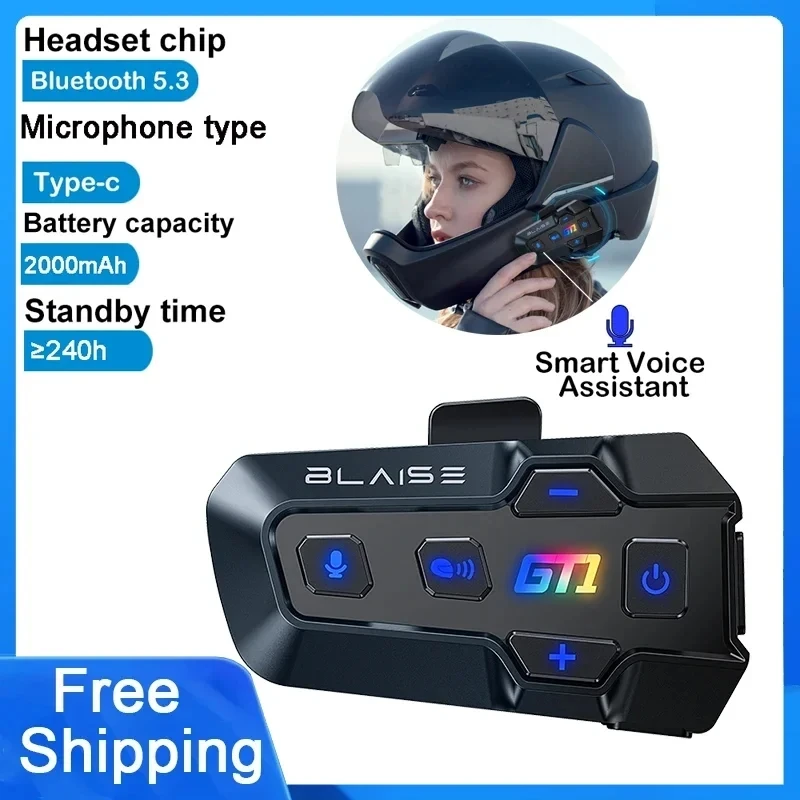 

Motorcycle Headset Bluetooth Intercom Music Sharing 2 Riders 1000m BLAISE GT1 Helmet Communication Speaker Headset Interphone