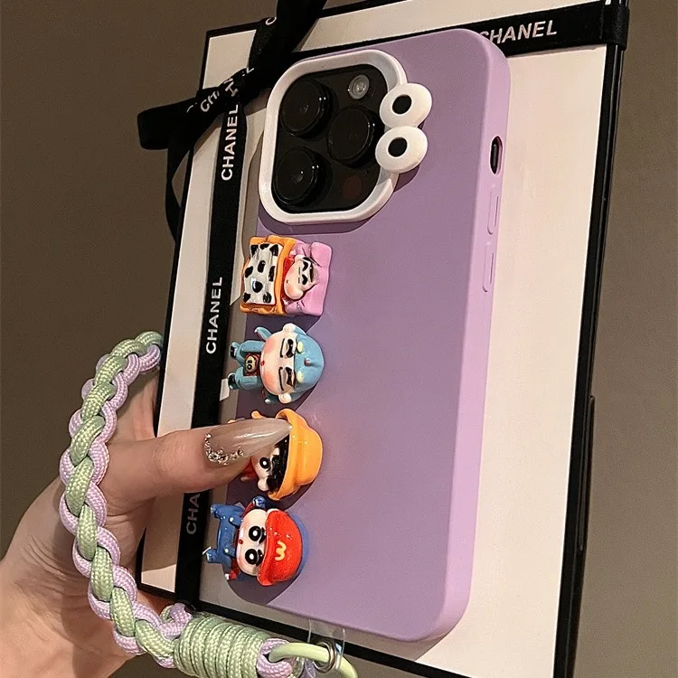 Kawaii تلوين شين تشان الغطاء الواقي آيفون 16 برو ماكس 15 14 13 الكرتون سيليكون لينة جراب هاتف مع شريط للرسغ #2