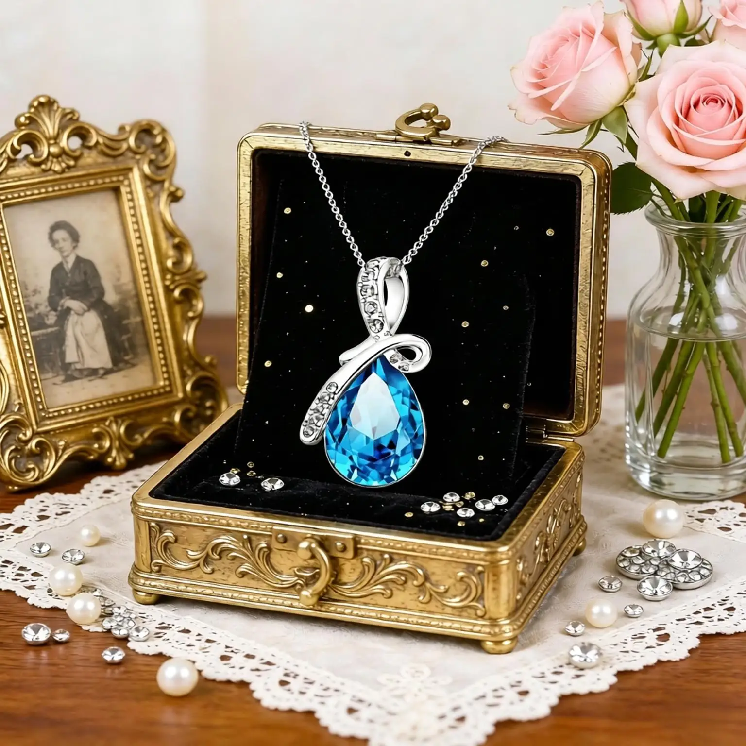 Delicate 925 Sterling Silver Water Drop Crystal Zircon Pendant Necklaces for Women Girls Anniversary Party Fashion Jewelry Gifts