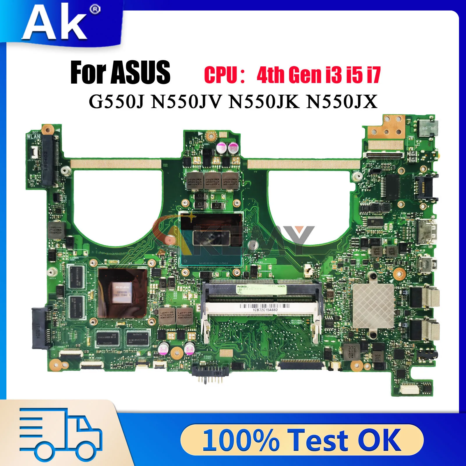 N550JV Laptop Motherboard For ASUS ROG G550J N550J N550JV N550JX N550JK Notebook Mainboard With i3 i5 i7 CPU 100% tests OK stk