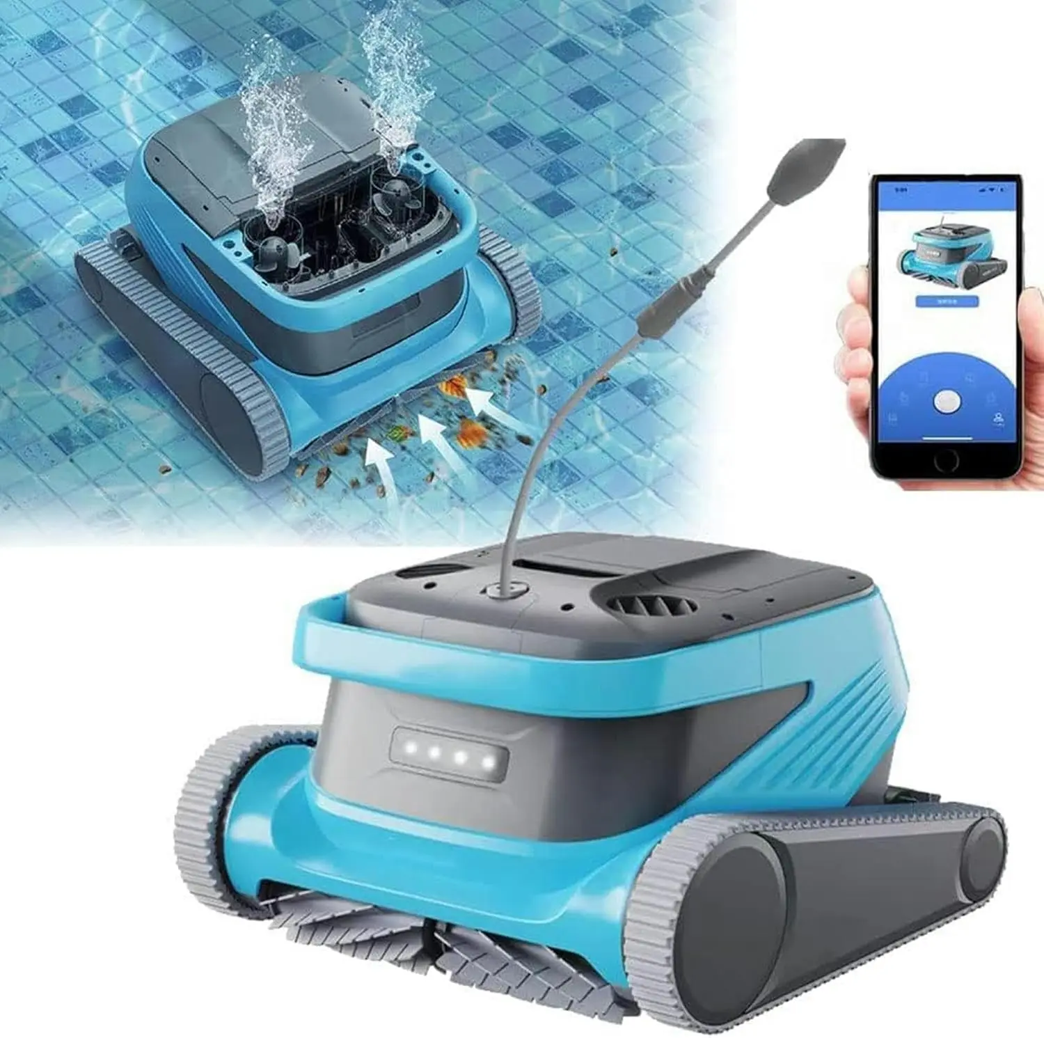

HOT-SELLING New Fully Automatic Robotic Pool Cleanser, 90 Wall Climbing Pool Vacuum Cleaner with Application Control