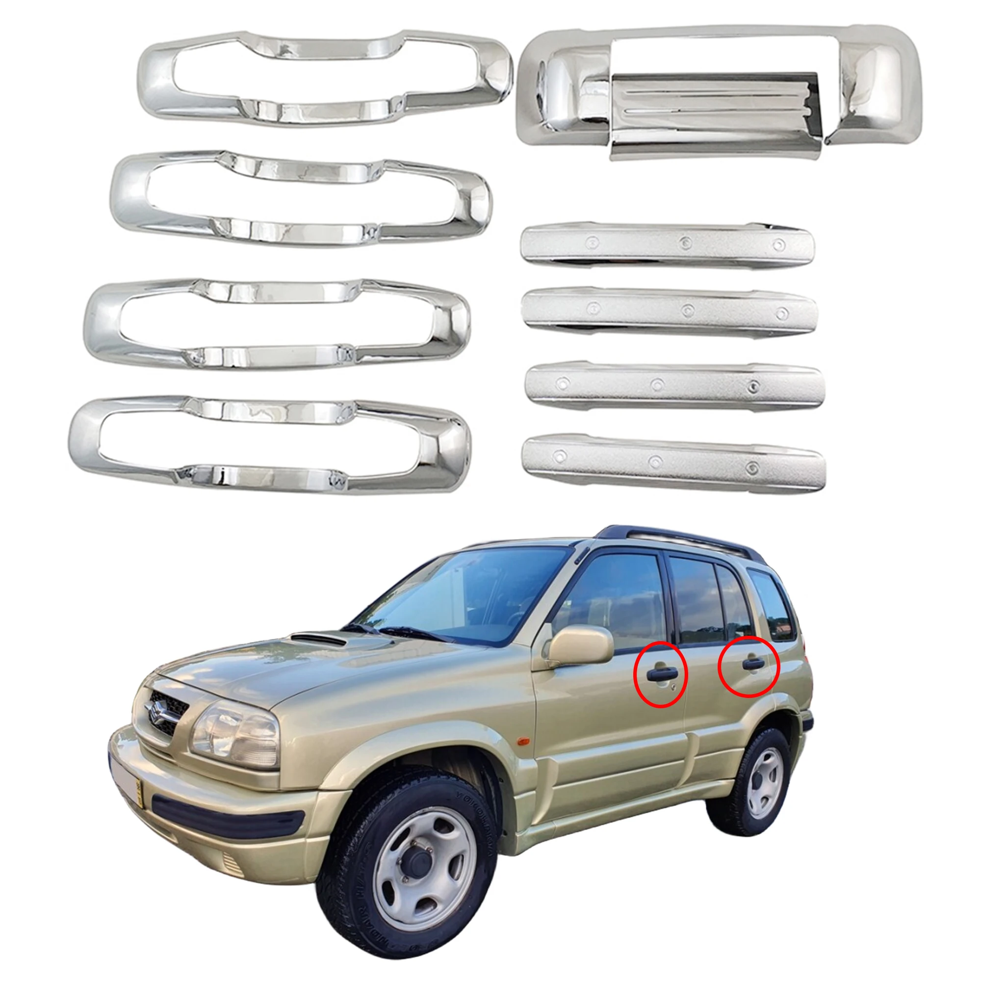 

For Suzuki Grand Vitara Escudo 2.0 1999 2000 2001 2002 2004 ABS Chrome Car Accessories Door Handle Bowl Cover Trim Paste Style