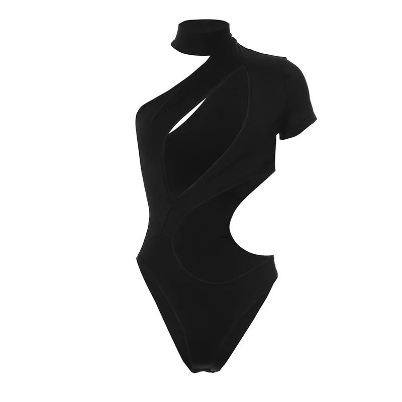 

A new solid color sexy single-sleeved semi-high neck cut-out slimming jumpsuit for women in the summer of 2025