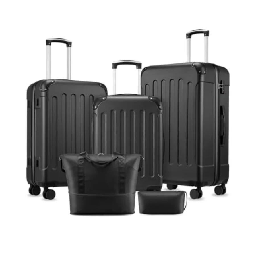 

YOETEY Luggage Sets 5 Piece Hardside Suitcase with Wheels TSA Approved Black for Travel Storage Durable Lightweight Design with