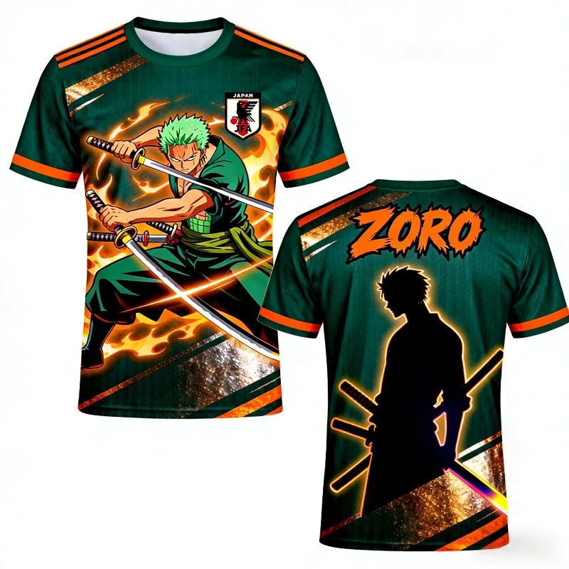 One Piece Character Zoro's Japanese Football Jersey for Adults Children Football Sport T-shirt for Casual Active Wear Breathable