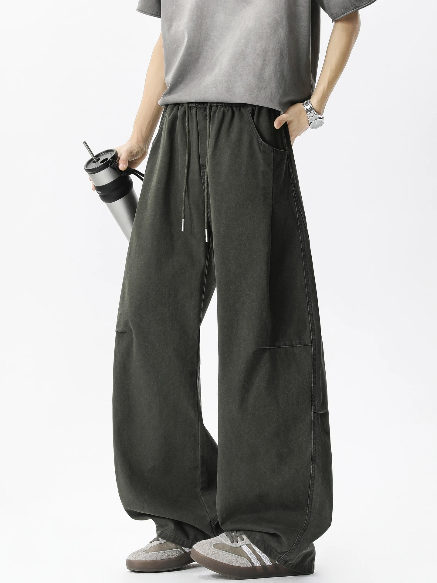 

Модные рабочие брюки Wukong Has Goods в американском стиле, мужские винтажные свободные повседневные брюки с широкими штанинами, весенняя коллекция