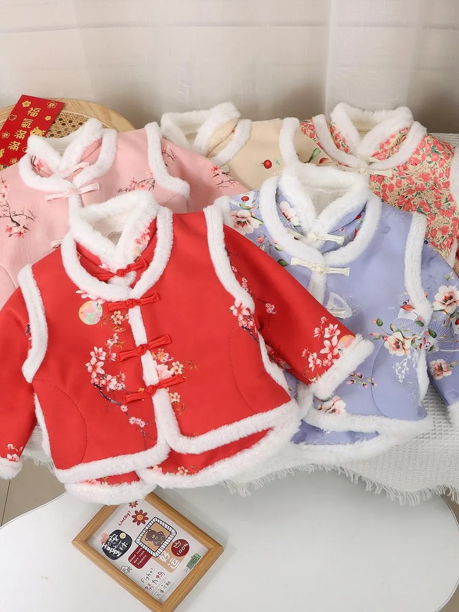

Детский зимний костюм Thiened Fce для девочек, традиционный китайский наряд с хлопковой подкладкой, для новогодних праздников, теплый