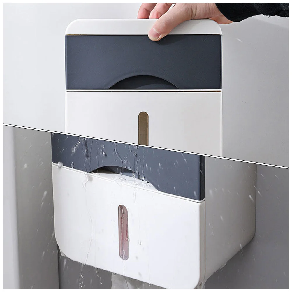

Punch Free Bathroom Tissue Holder Strong Capacity ABS Paper Box with Storage Drawer Modern Design for Home Hotel Wall Mounted