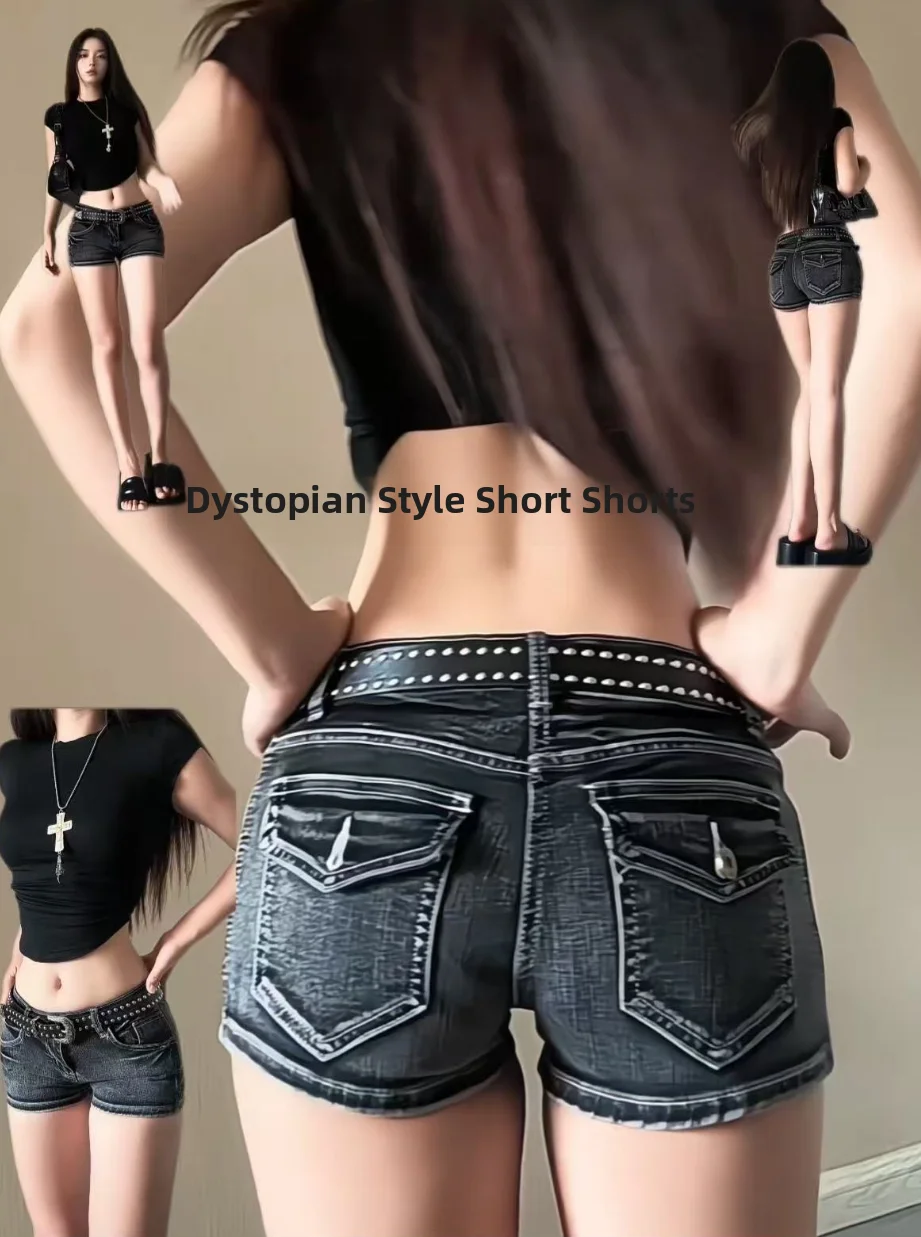

Low Waist Slim Fit ort Pants Women's Faionable Wide Leg Jeans Cotton Stretch Denim Low Rise Summer Hot Pants Bla ey