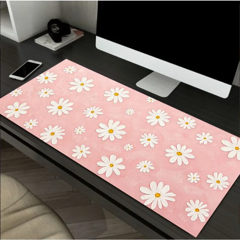 1pc Diatomite Material Gaming Mouse Pad, Spring Healing Small Daisy Floral Desk Mat, Non-Slip Rubber Base, Smooth Surface, Machine Washable, Durable Design