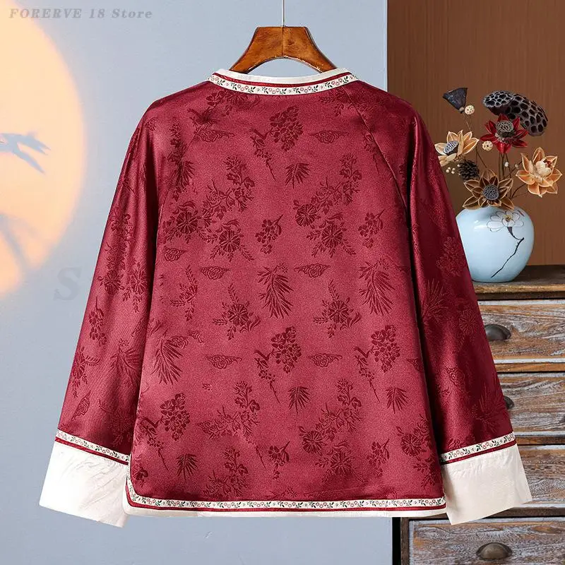 Elegant Chinese Shirt Women Spring Summer New Loose Blouse Round Neck Jacquard Vintage Top Plus Size 5XL Traditional Clothing