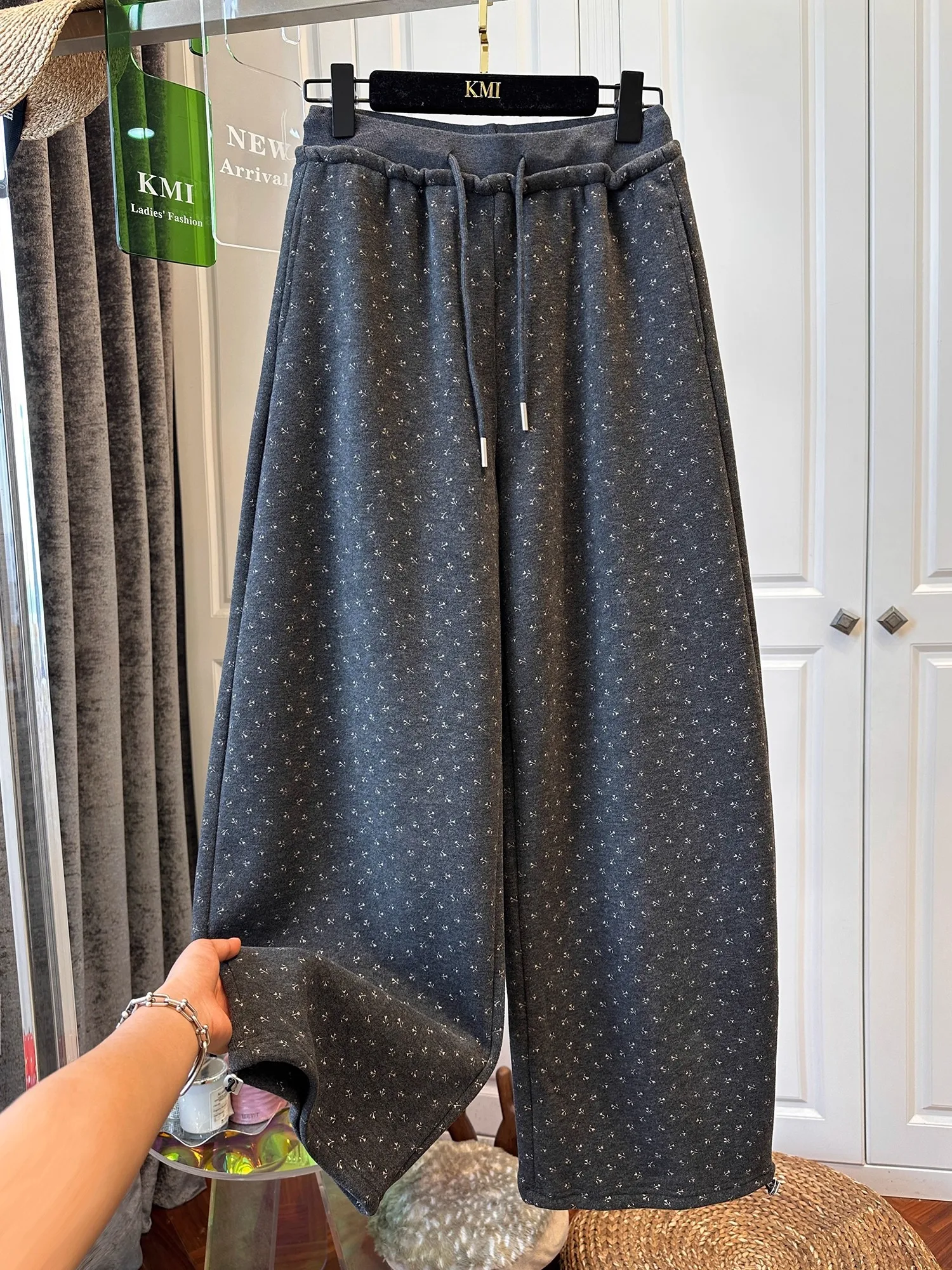 

plus Size Casual Pants Women's High Waist Elastic Waist Fce Lined Thiened Warm Floral Print Ci Walk Casual Pants