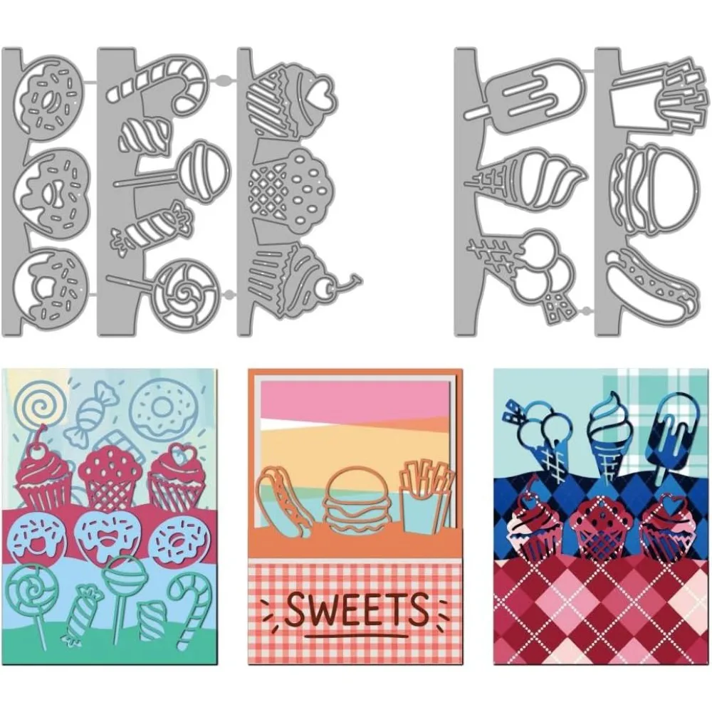 Dessert Snack Metal Die Cuts Doughnuts Lollipops Cutting Dies Cupcake Embossing Template Ice Cream Hot for Card Making