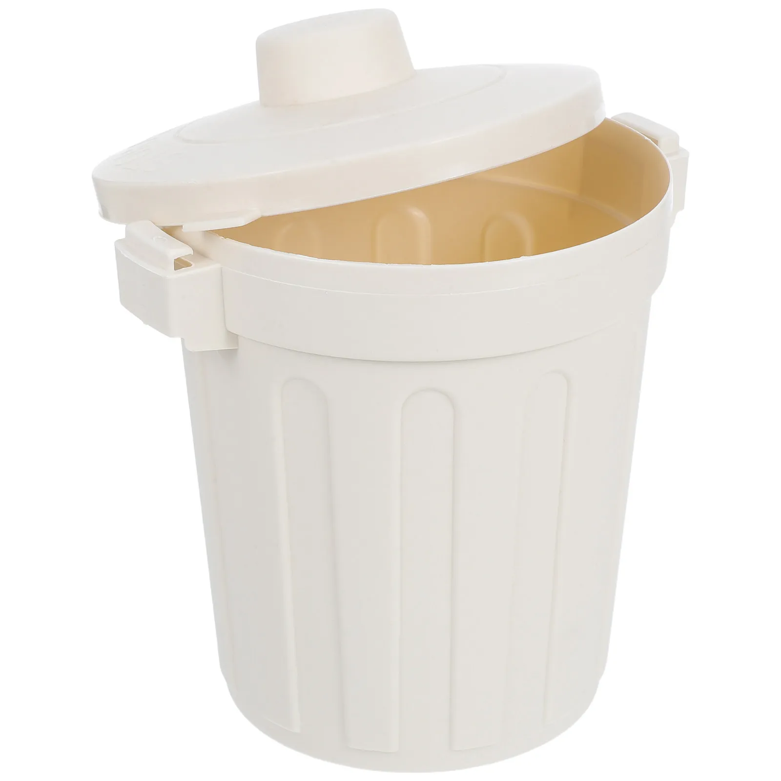 Mini Desktop Trash Can Lid Small Round Plastic Garbage Can Pencil Holder Portable Waste Container Dorm Office Bedroom Storage