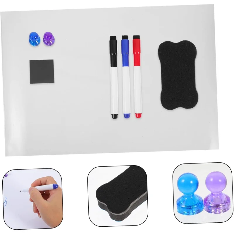 Acrylic Magnetic Message Board Accessory Kit, Eraser + Red Black Blue Dry‑Erase Markers, for Kitchen Refrigerator