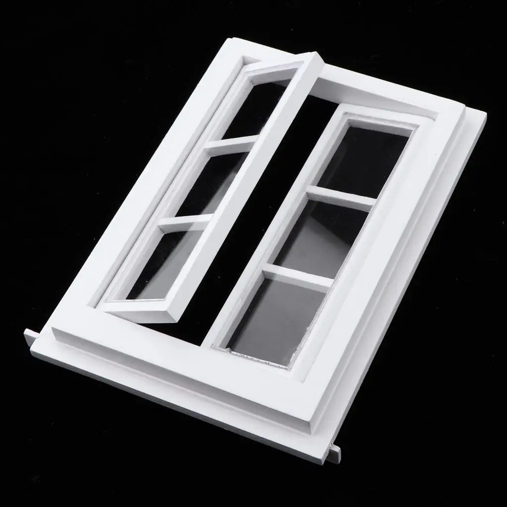 Casa de muñecas a escala 1:12, ventana de madera en miniatura de 6 paneles (blanca)