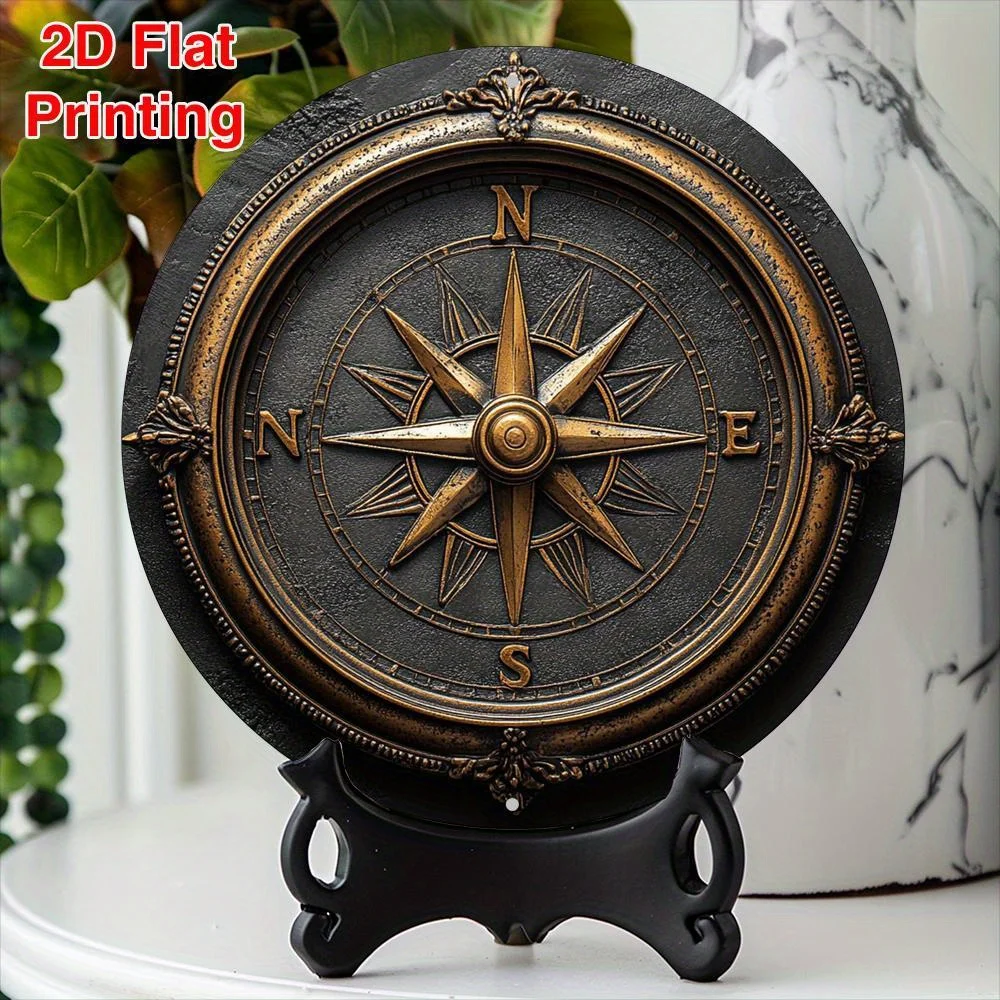 Custom Aluminum Round Compass Sign 8x8Inch 2D Flat Wall Hanging Rural Decor Mother's Day Gift