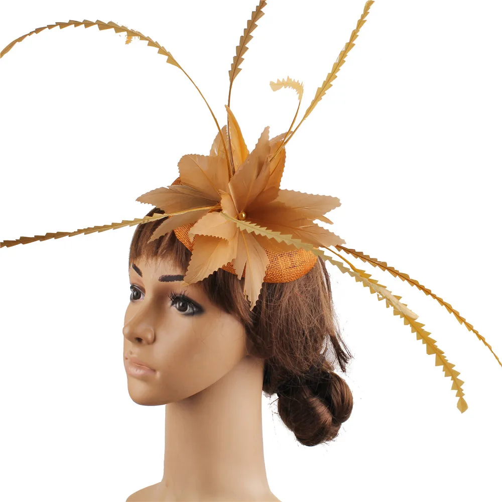 High Quality Sinamay Feather Fascinator Hat for women Wedding Hair Clip Elegant Bride Church Dinner Cocktail Race Headwear