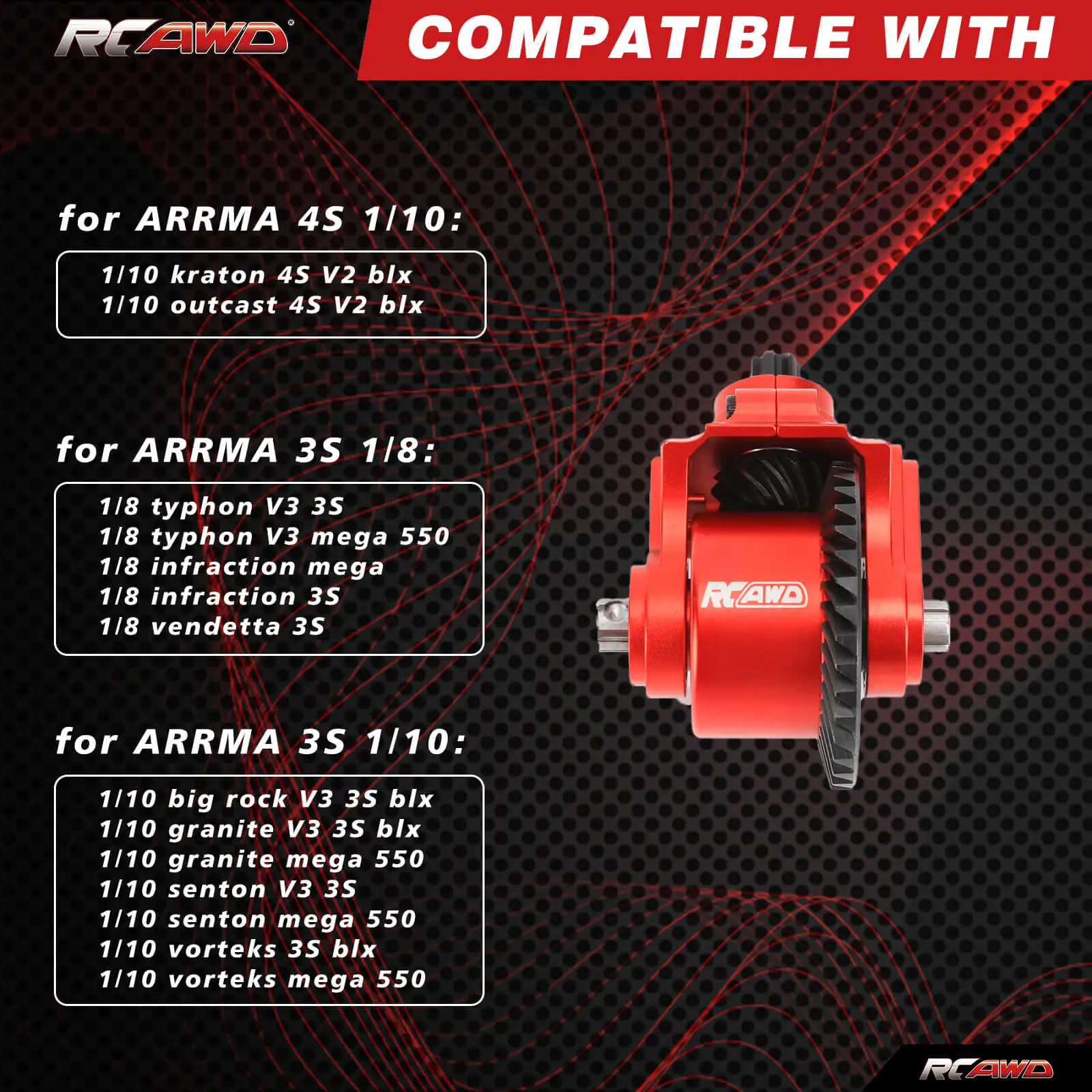 RCAWD Pre-Assembled Metal Gear F/R Transmission Module Set for Arrma Senton Granite Typhon 3S Kraton Outcast Mojave 4S Upgrades