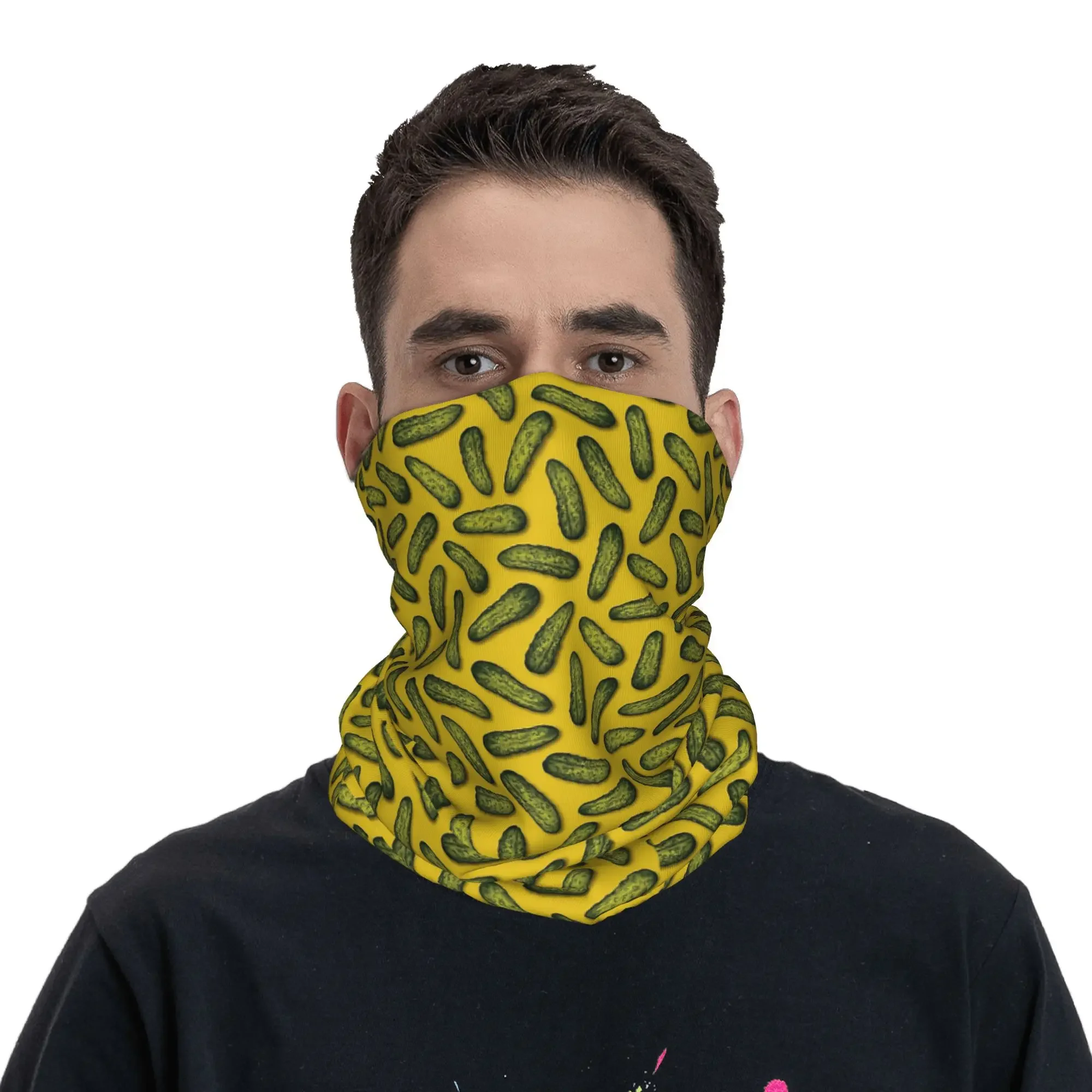 A Plethora Of Pickles - Green & Yellow Gherkin Pattern Bandana Neck Cover Wrap Scarf Multifunction Balaclava Riding