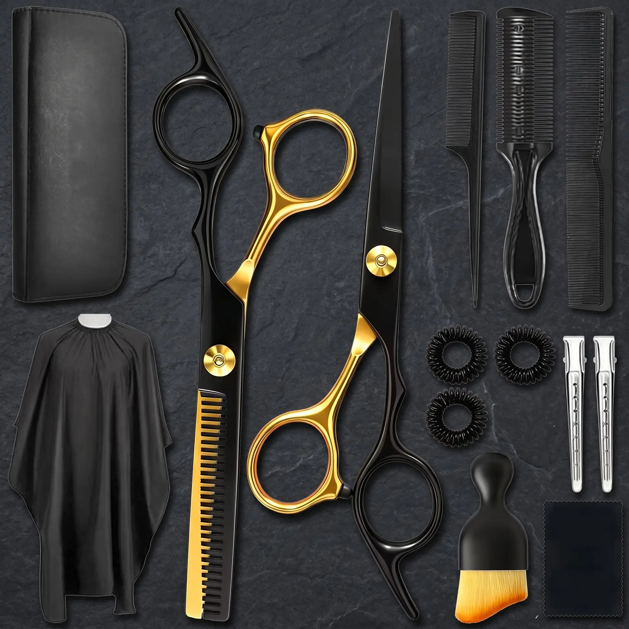 Hair Cutting Shears & Thinning Shears Set with Razor Edge - Stainless Steel Barber Scissors to Prevent Split Ends - Sharp Haircut Kit for Precision Trimming, Layering & Removing Bulk - Home Salon Hairdressing Tools