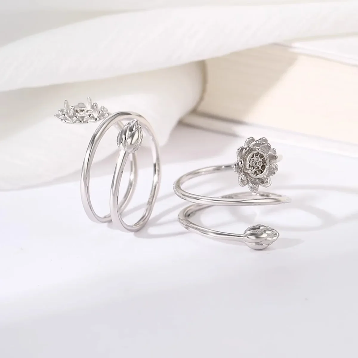 925 Sterling Silver Spiral Opening Lotus Ring Base Blank Fit Settings 5mm Round Cabochon DIY Ring Charms Jewelry Making