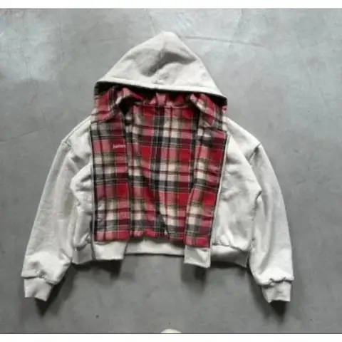 2025 Retro Red Double-Sided Plaid Zipper Cardigan Hoodie Men And Women Y2K Harajuku Fashion Hip-Hop Gothic Casual Loose Jacket