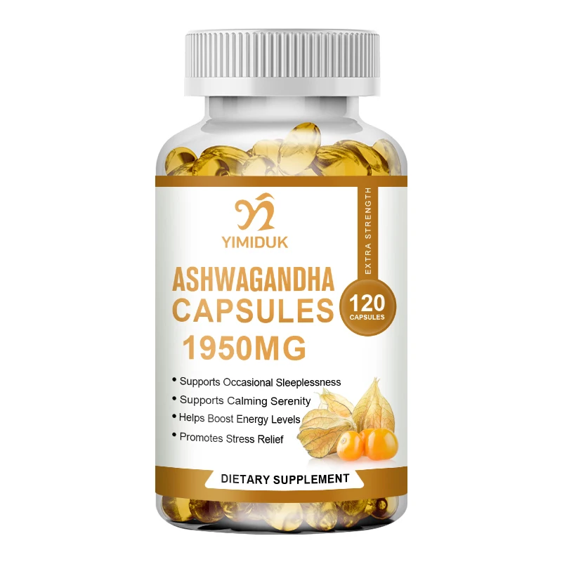 

Капсулы Ashwagandha 1950 мг для снятия стресса и тревоги, фокуса, регулируют дополнительную функцию, 120 шт.