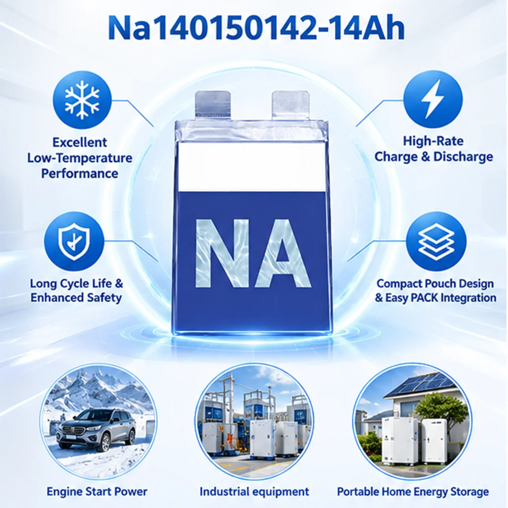 E-power Na140150142 14Ah 14000mAh 2.85V 25C High Rate Prismatic Sodium Ion Battery Cell -40℃ Low Temp for Car Jump Starter 12V