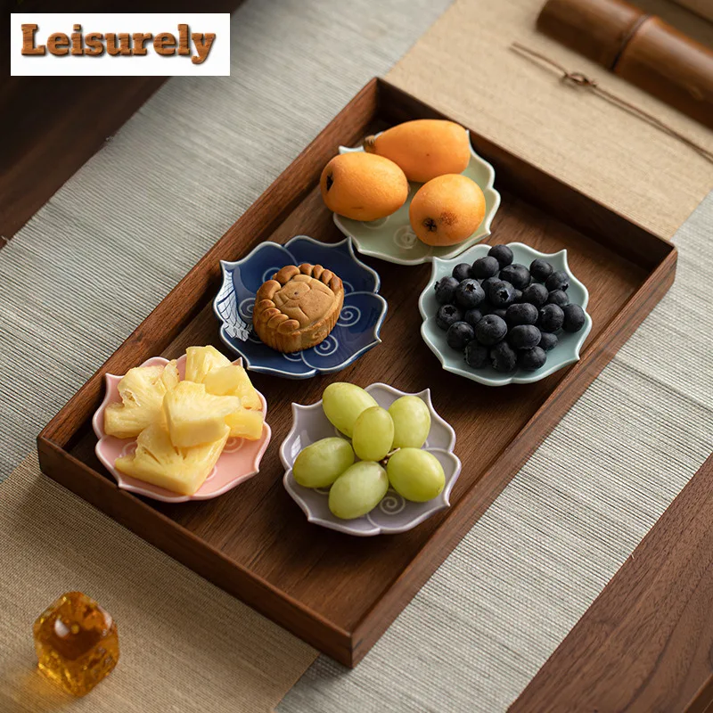 Lotus Cloud Fruit Dishes Antique Pastry Plate Refreshment Fruit Plate Candy Bar Trinket Dish Household Serving Tray Decoration