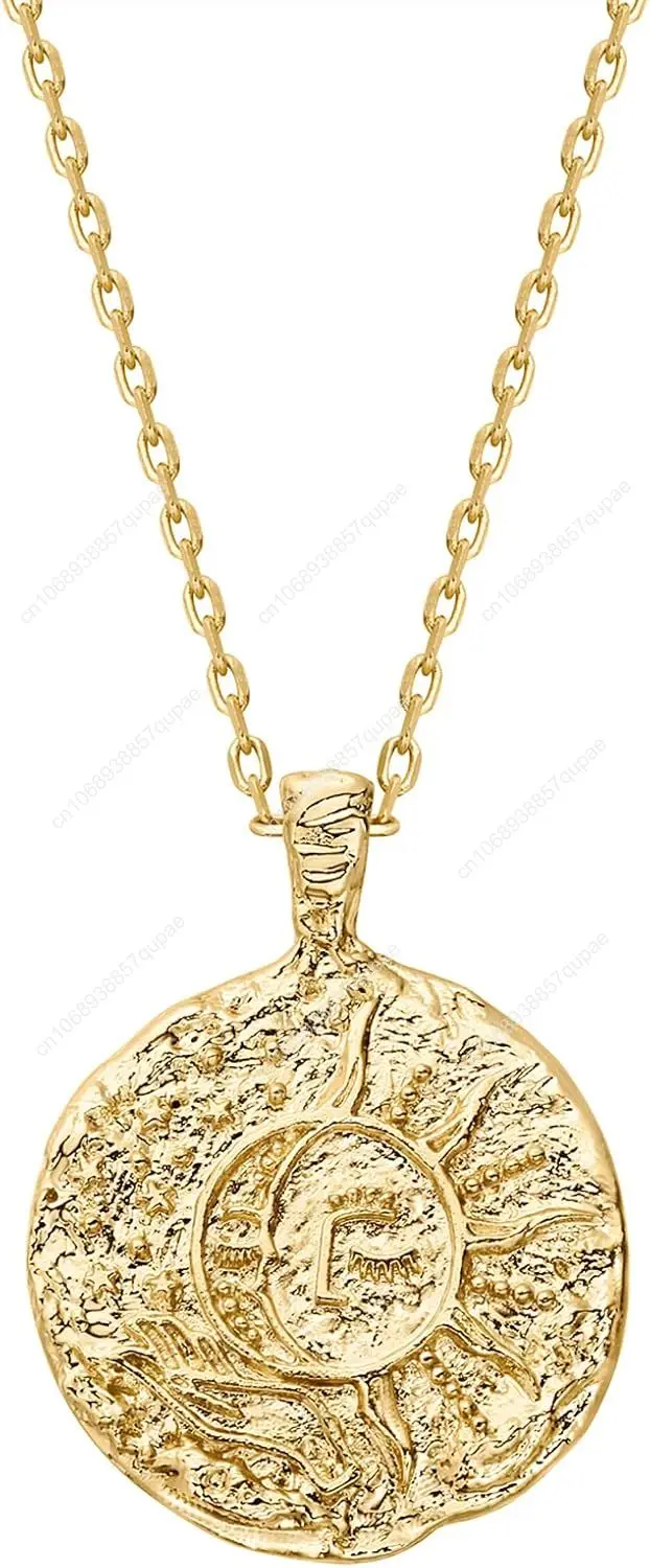 

14K Gold Plated Engraved Coin Pendant Necklaces for Women | Byzantine Coin Pendants | Bohemian Necklace