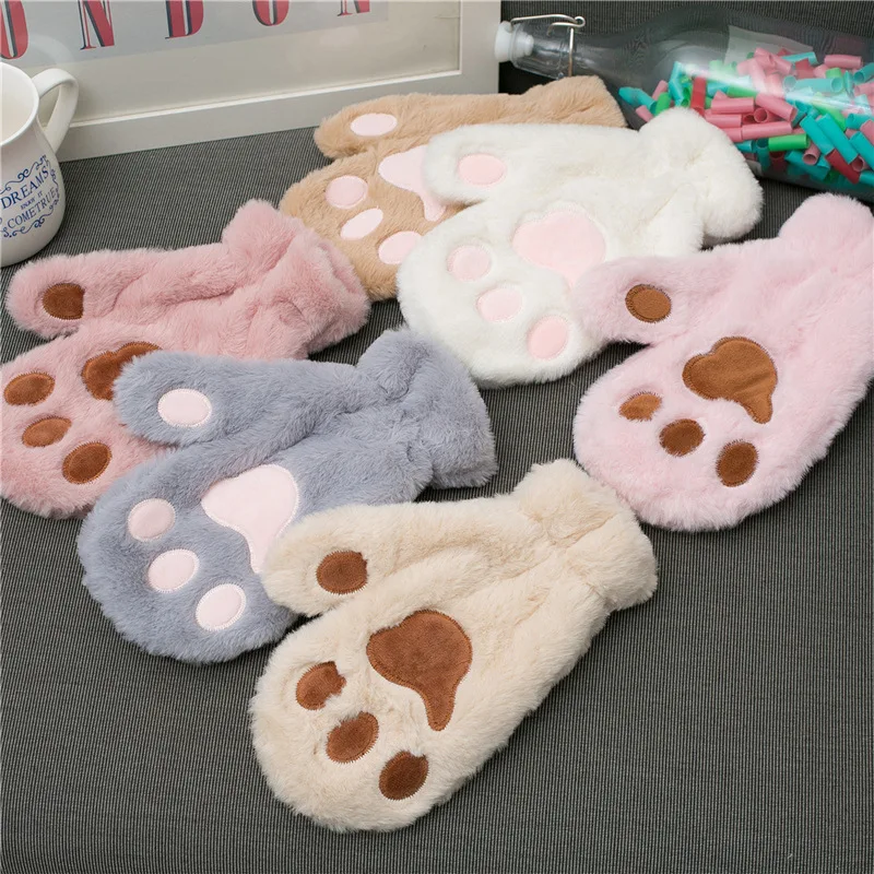 

Sweet Kawaii Lovely Plush Cat Claw Paw Gloves Plush Mittens Warm Soft Plush Short Fluffy Bear Gloves Costume Full Finger Gloves