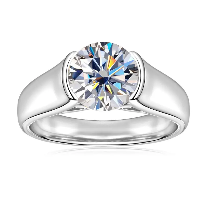 

Anziw 8MM D2.0CT Real VVS1 Moissanite Wedding Engagement Rings Band For Women 925 Silver Solitaire Diamond Jewelry Certificate