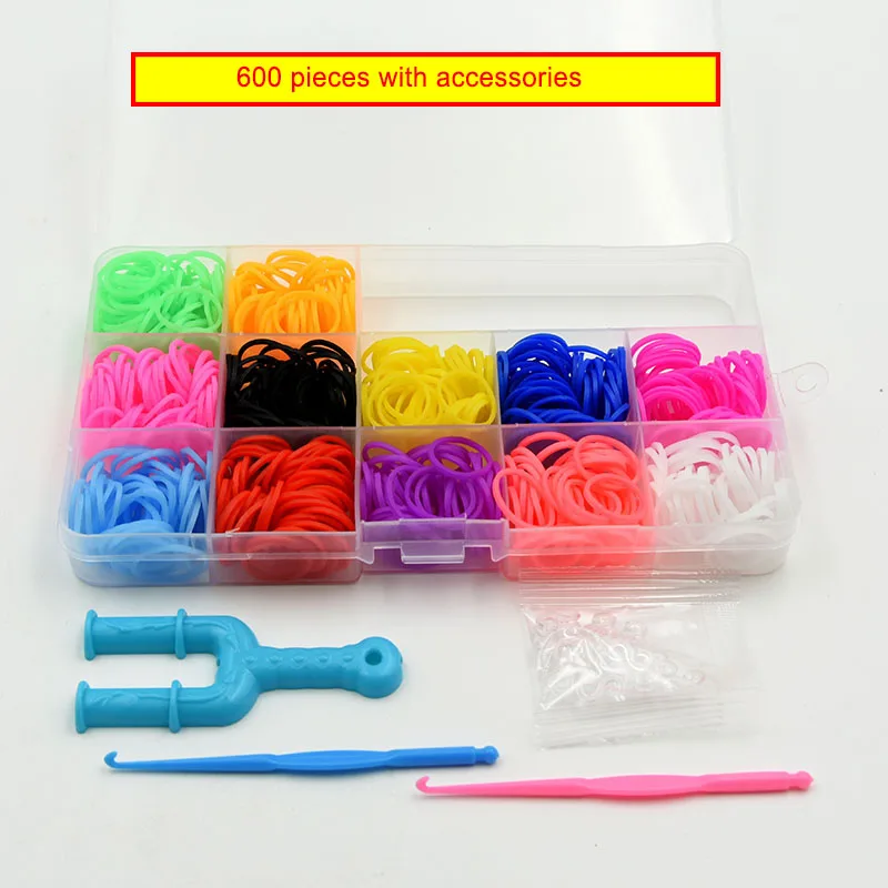 Colorful Rubber Loom Bands Elastic DIY Set Box Girls Gift Weaving Bracelet Tool Kit Kids Arts Crafts Toys Children 7 8 10 Years