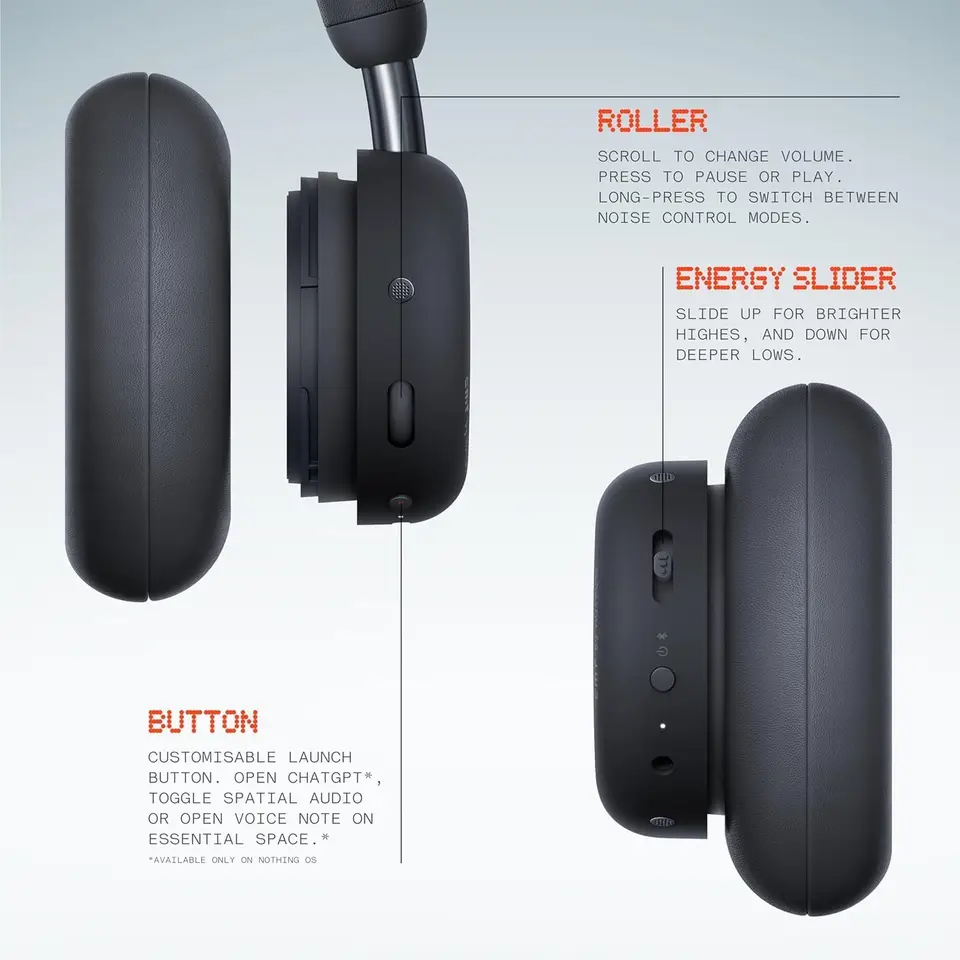 سماعات رأس Nothing Headphone Pro لاسلكية، فوق الأذن، إلغاء ضوضاء متكيف، بلوتوث 5.4، LDAC، دقة عالية، قابلة للطي، سماعات سفر - 5