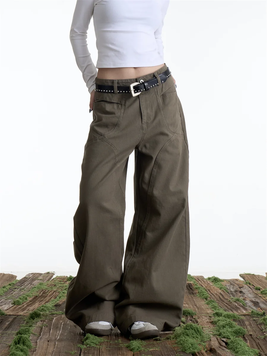 

Американские ретро-брюки с низкой талией и широкими штанинами, женские свободные прямые брюки с эффектом похудения, повседневные брюки для работы