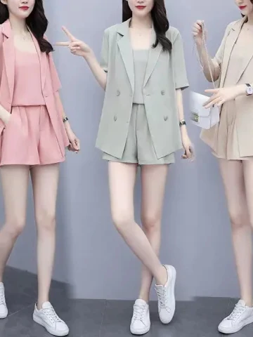Conjunto de Traje de Cintura Alta para Mujer de Talla ande, Estilo Veraniego, Nuevo Estilo Coreano, Plones Cortos Hoa...