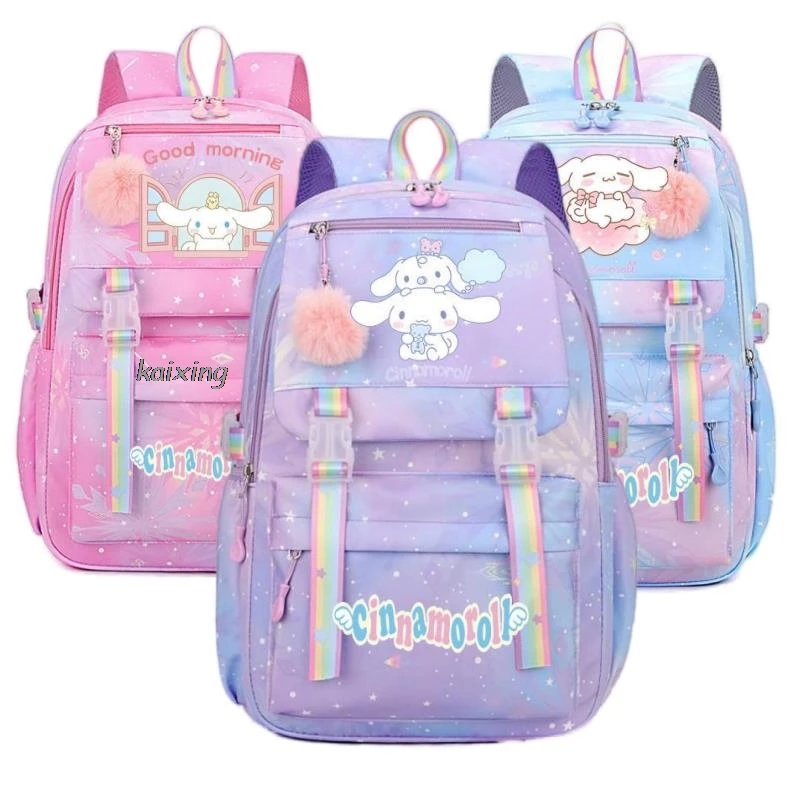 

Модный студенческий школьный рюкзак Sanrio Cinnamoroll, повседневный и легкий, большой вместительный, милый студенческий рюкзак с героями мультфильмов, обратно в школу