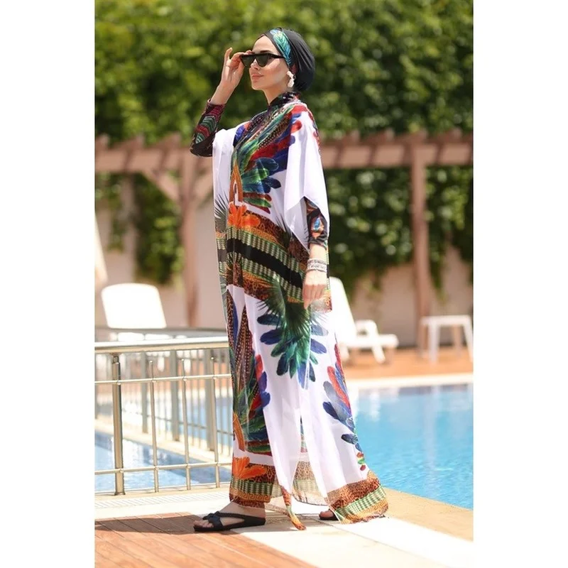 Costumi da bagno musulmani donna poliestere asciugatura rapida modesto costume da bagno Hijab 4 pezzi maniche lunghe stampa lslamic Burkini bañador