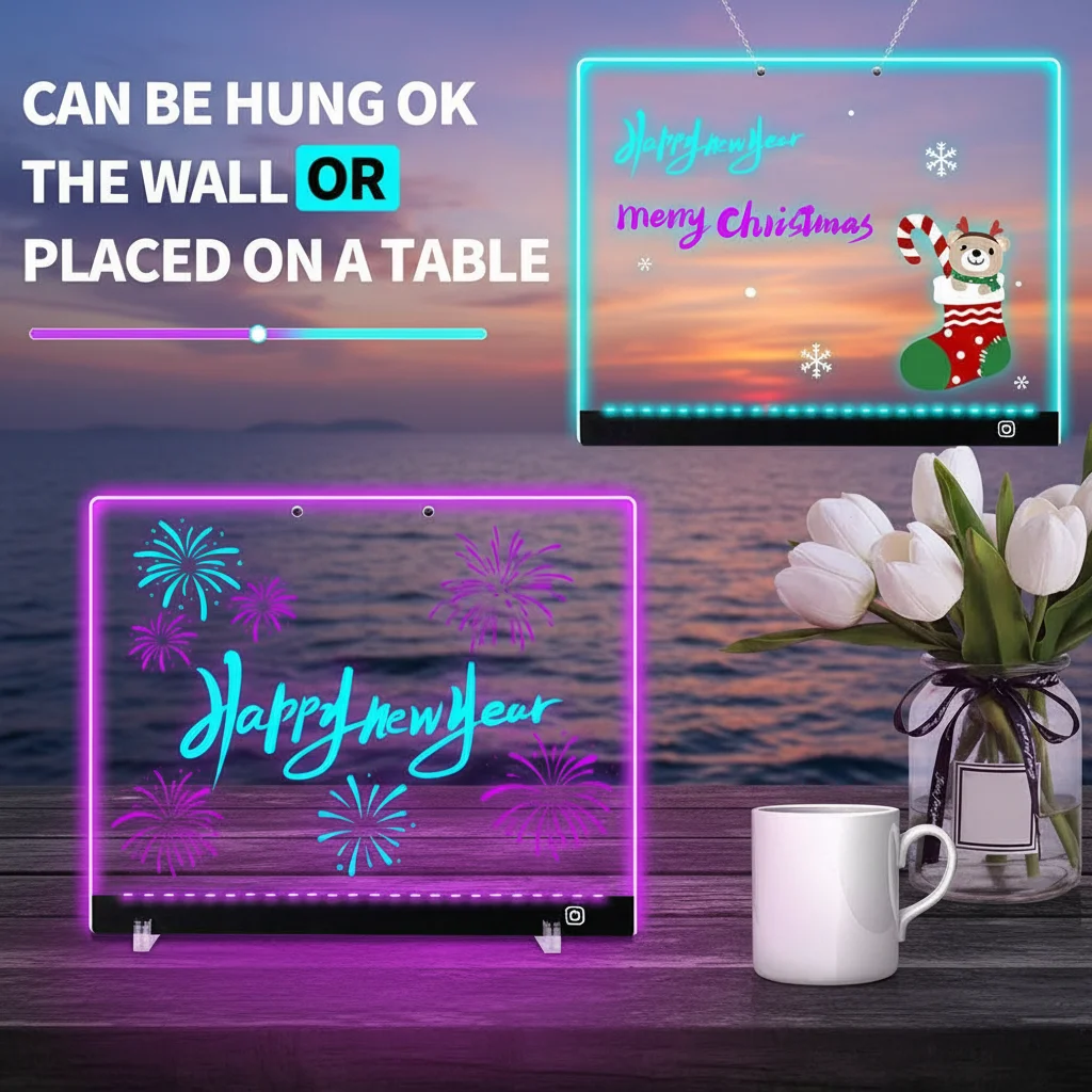 Akrylowa Przezroczysta Tablica do Rysowania Podświetlana Świecąca Tablica LED Magiczna Tablica do Rysowania i Pisania, Przezroczysta Tablica do Graffiti, Kolorowania i Tworzenia Grafiki Akrylowa Tablica